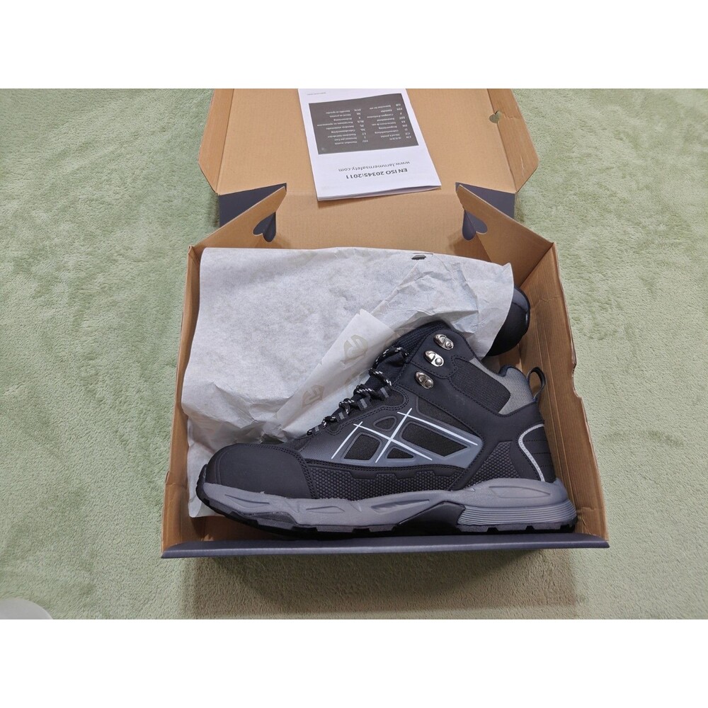 Larnmern Men Sz 12 Safety Shoes Steel Toe Work Boots Black Gray LM170202K NIB